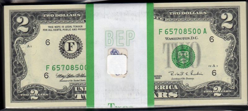 Fr.1936-F, 1995 $2 Atlanta FRN, Pack of 100, GEM